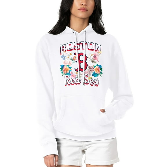Women's G-III 4Her by Carl Banks White Boston Red Sox Flowers Graphic Pullover Hoodie