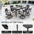thumbnail image 3 of Modern 7-Piece Outdoor Patio Aluminum Dining Set, 35.5"x71" Rectangular Dining Table with Black Marble-Look Sintered Stone Top, Ember Black, 6 Swivel Rockers with Sunbrella Cushions, 3 of 9