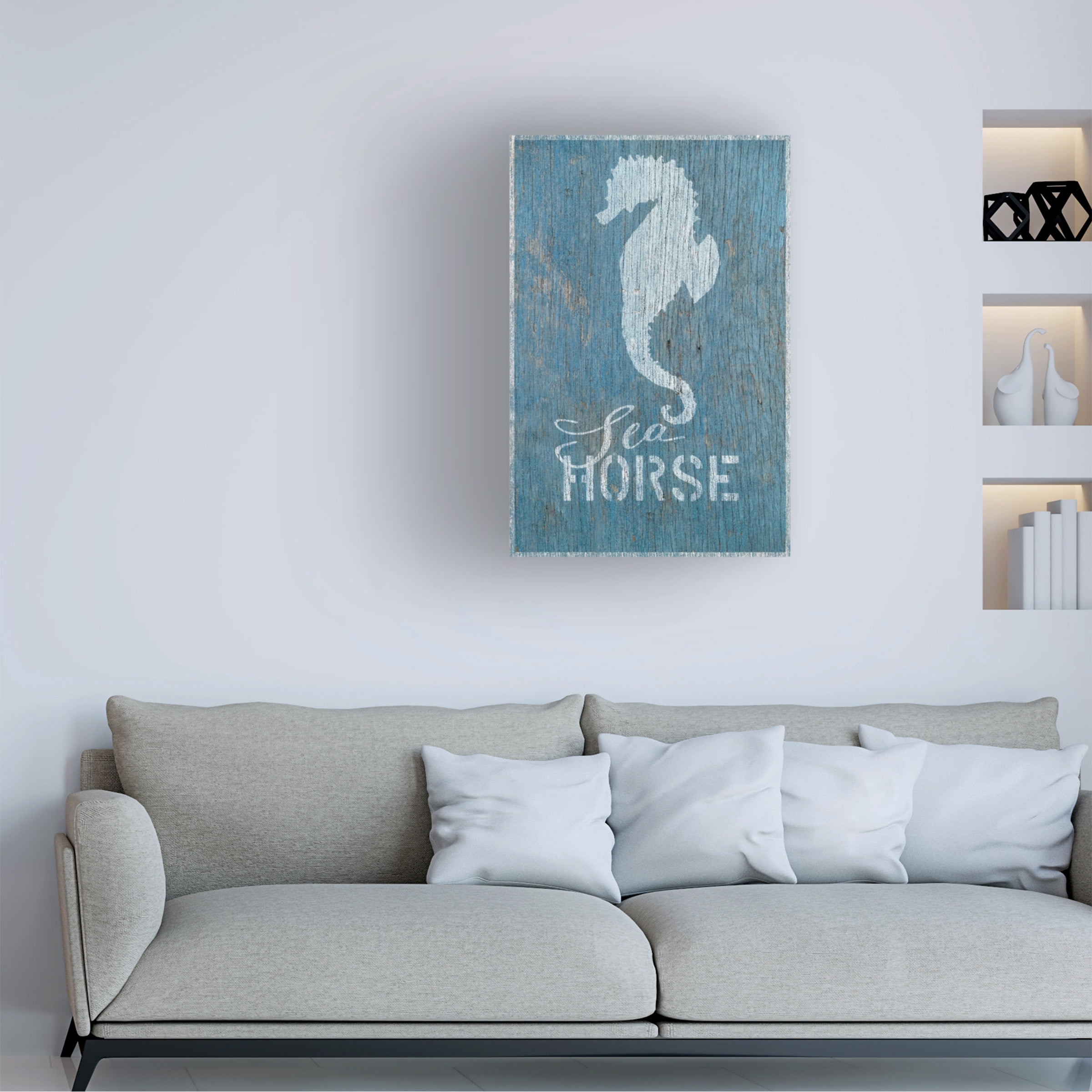Cora Niele 'Seahorse on Blue Wood 2' Canvas Art