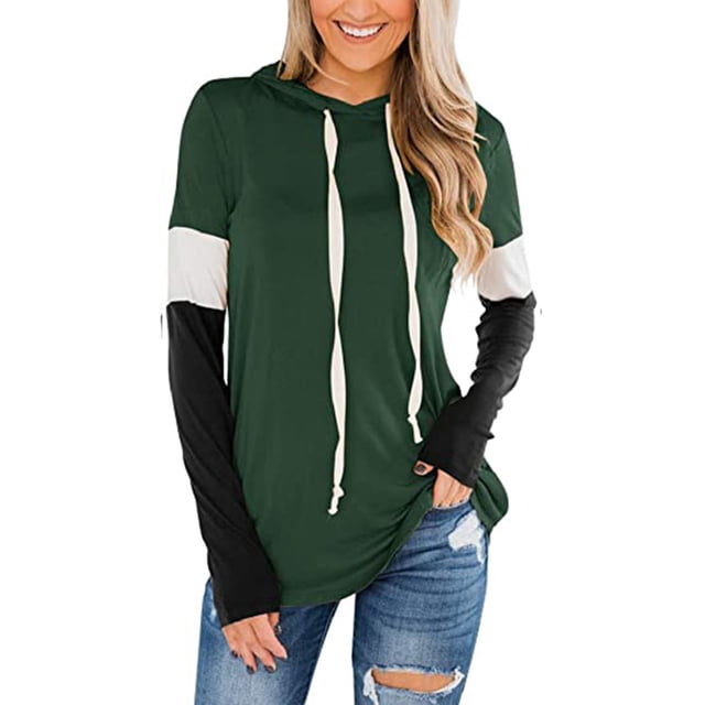 Sudadera con capucha para mujer, manga larga, color bloqueado, suave, informal, sudadera con capucha para uso diario