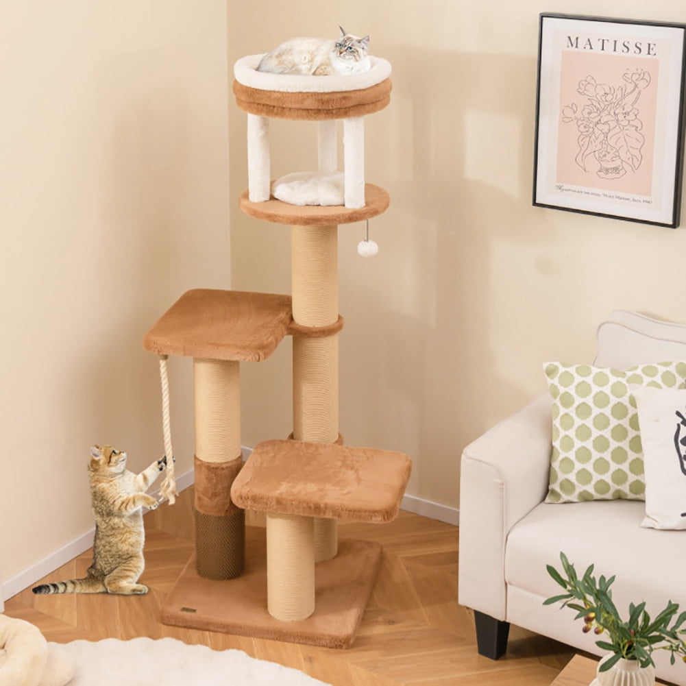 Spaco 65 Inches Tall Cat Tree, Cat Tree with Self-groomer and Removable Cat Bed, Coffee