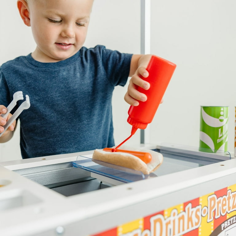Melissa Doug Wooden Snacks and Sweets Food Cart 40 Play Food Pieces Reversible Awning Walmart