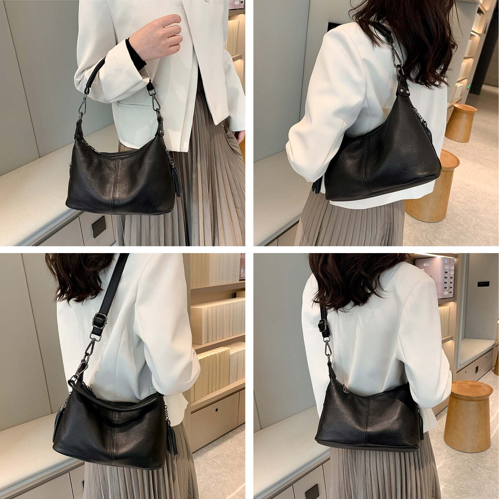 HuaAngel Women's Handbags Soft Genuine Leather Tassel Shoulder Bag Vintage Travel Satchel Purses with 2 Removable Straps