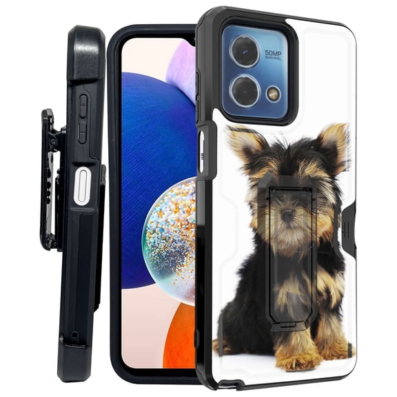 ANJ  Rugged Shockproof Kickstand Hybrid Case with Card Slot and Holster   Tempered Glass Cover for Motorola Moto G Stylus 5G (2023) - Yorkie Puppy