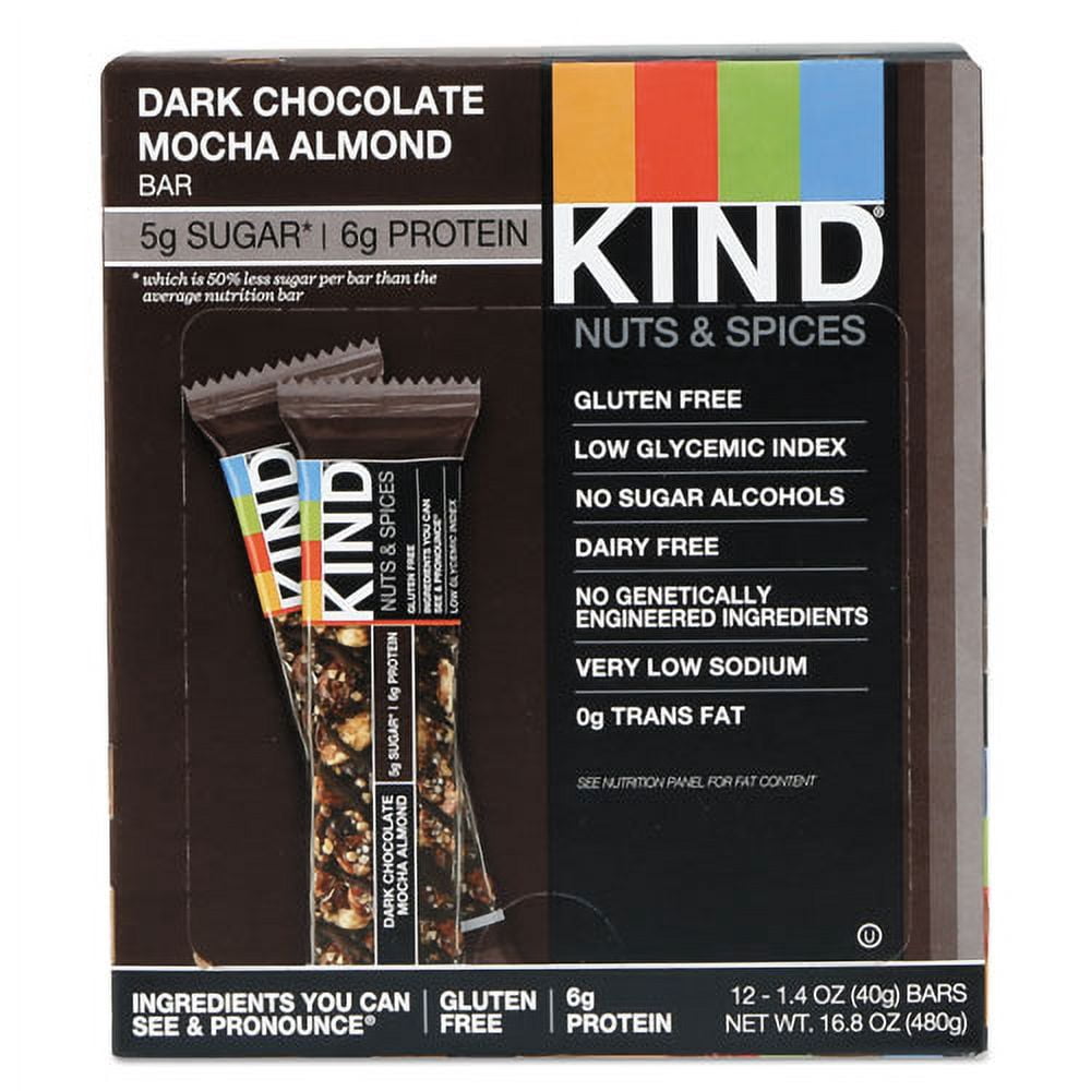 Nuts And Spices Bar, Dark Chocolate Mocha Almond, 1.4 Oz Bar, 12/box | Bundle of 10 Boxes