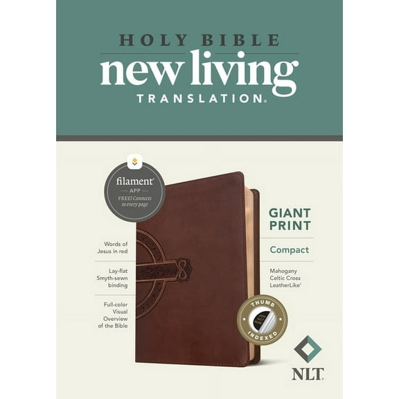 NLT Compact Giant Print Bible, Filament-Enabled Edition (LeatherLike, Mahogany Celtic Cross, Indexed, Red Letter) (Hardcover)