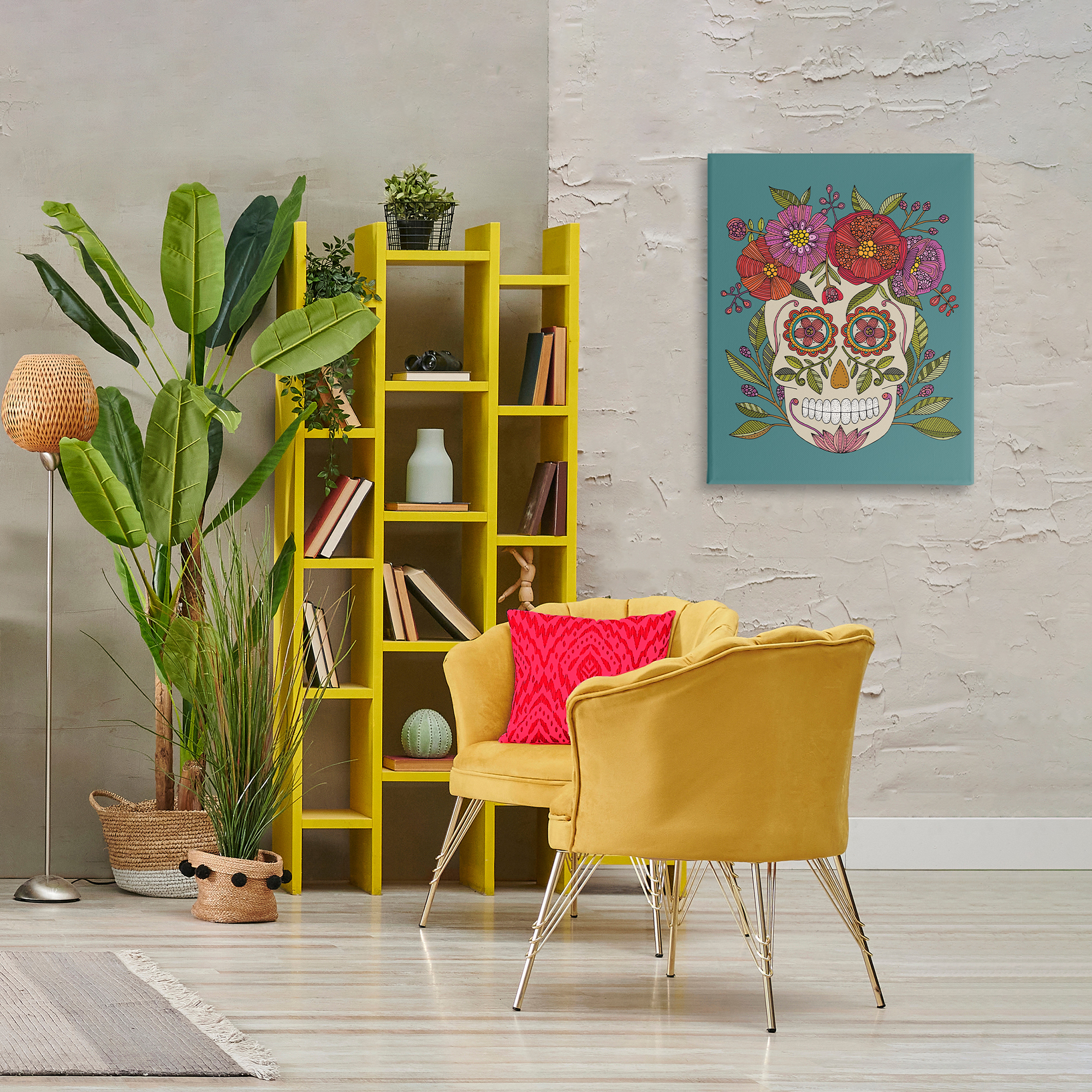 Stupell Industries Floral Sugar Skull Holiday Painting Gallery Wrapped Canvas Art Print Wall Art, 24 x 30