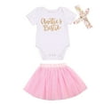 thumbnail image 1 of Gupgi 3Pcs Girls Outfit, Letter Print Romper + Tutu Skirts + Headband Set, 1 of 7