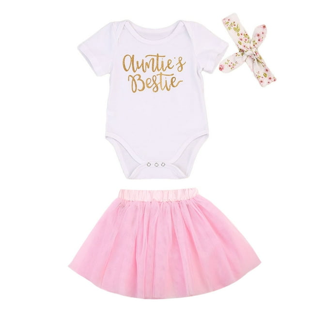 Gupgi Ensemble 3 Pcs pour Fille, Barboteuse à Imprimé de Lettres + Jupes Tutu + Bandeau