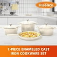 thumbnail image 2 of Enameled Cast Iron Cookware Set - 7 Piece Set of Dutch Ovens, Sauce Pan, Skillet, 3 Lids, Dutch Oven Set, Ceramic Nonstick Coated, Heavy Duty, Gas/Induction Compatible, PFA Free, Cream White, 2 of 17