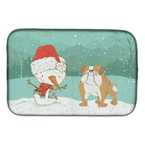 English Bulldog Snowman Christmas Dish Drying Mat