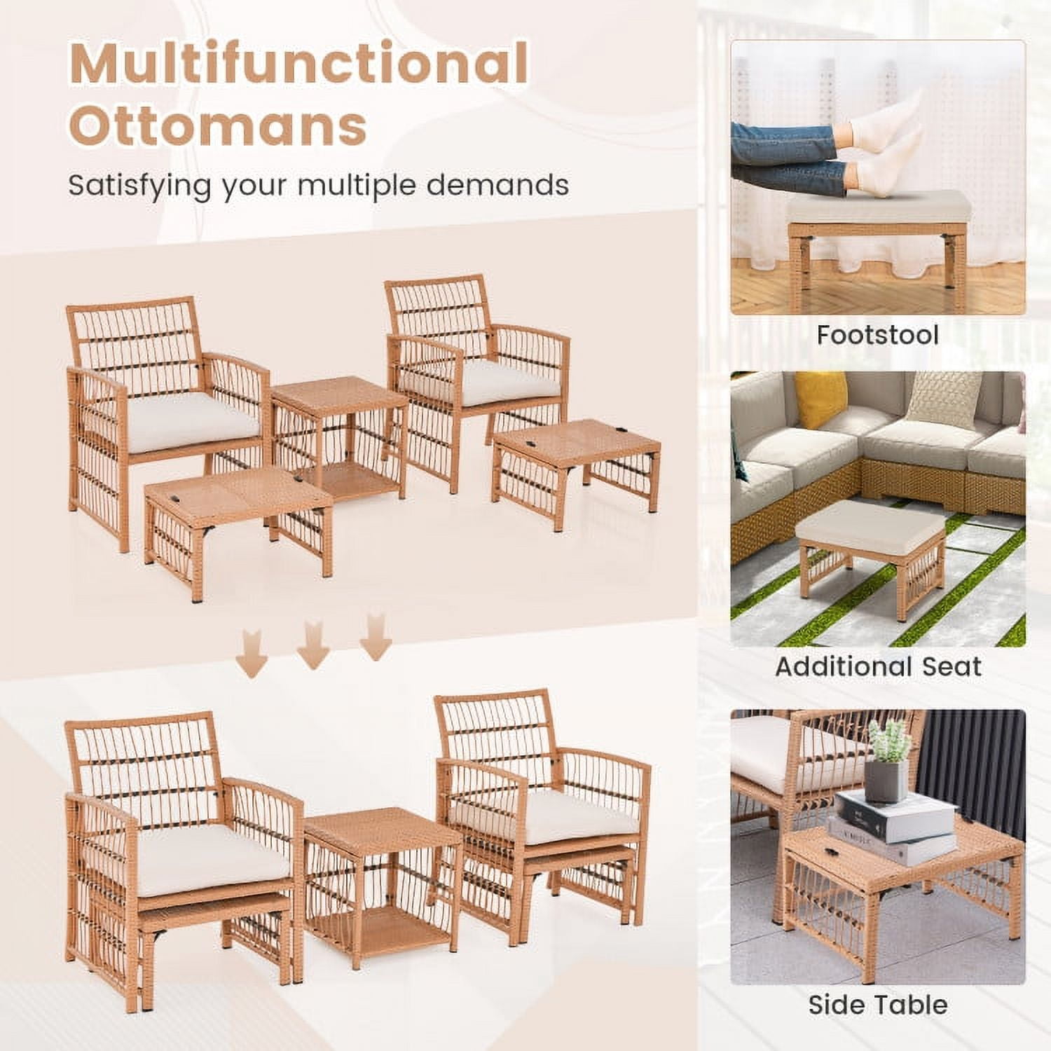 Aimee Lii 5 Pieces Patio Wicker Conversation Set, Outdoor Patio Furniture Set, Natural Aimee Lii 5 Pieces Patio Wicker Conversation Set, Outdoor Patio Furniture Set, Natural