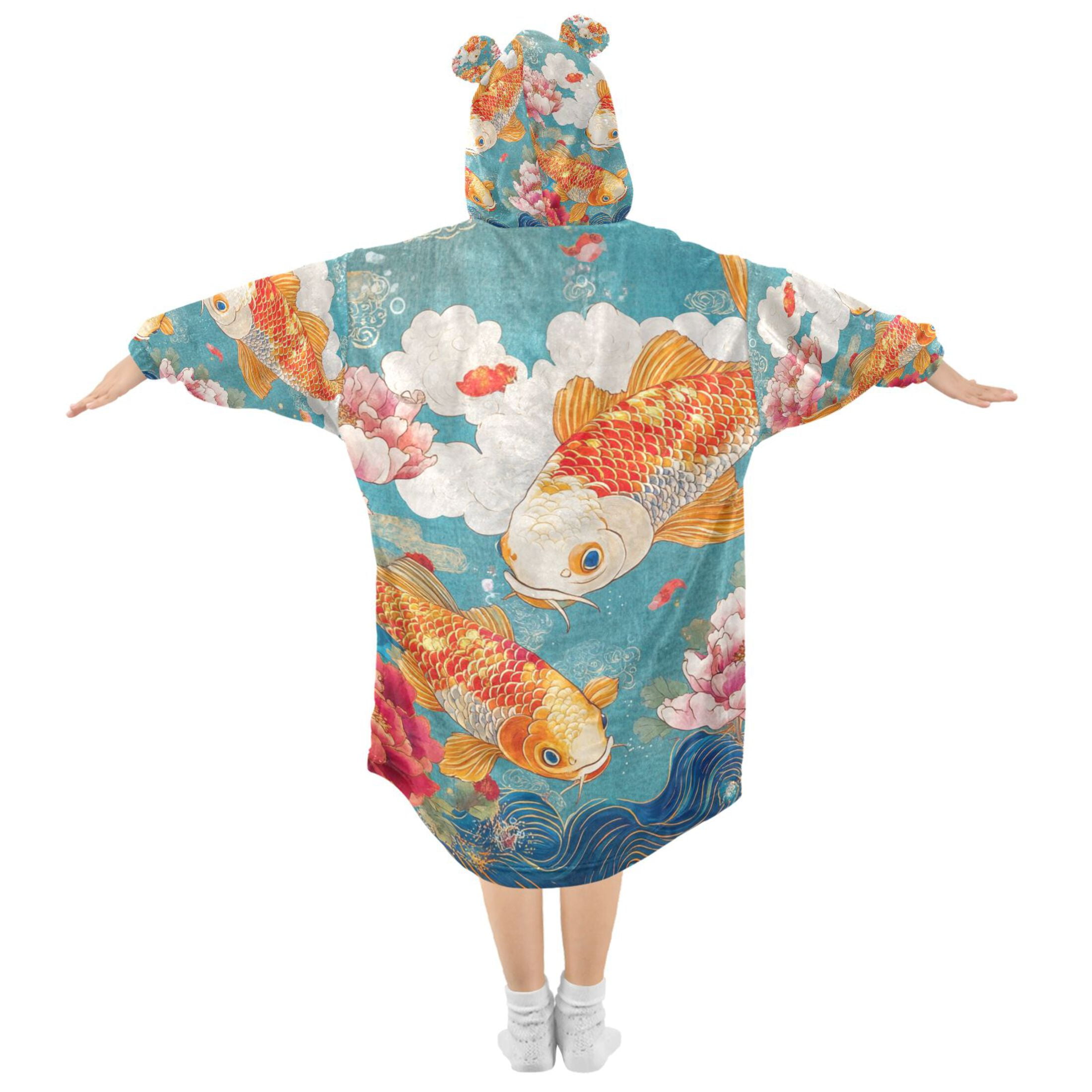 YAZAOO Kids Wearable Blanket Hoodie Warm and Cozy Koi Dance Flannel Sweatshirt