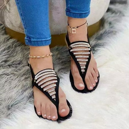 

HIBRO Women Summer Rhinestone Buckle Strap Shoes Beach Open Toe Breathable Sandals