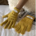 thumbnail image 1 of Guantes de lana con etiquetado de color sólido para mujer, guantes de cinco dedos con pantalla táctil tejidos para mujer, otoño e invierno, 1 of 6