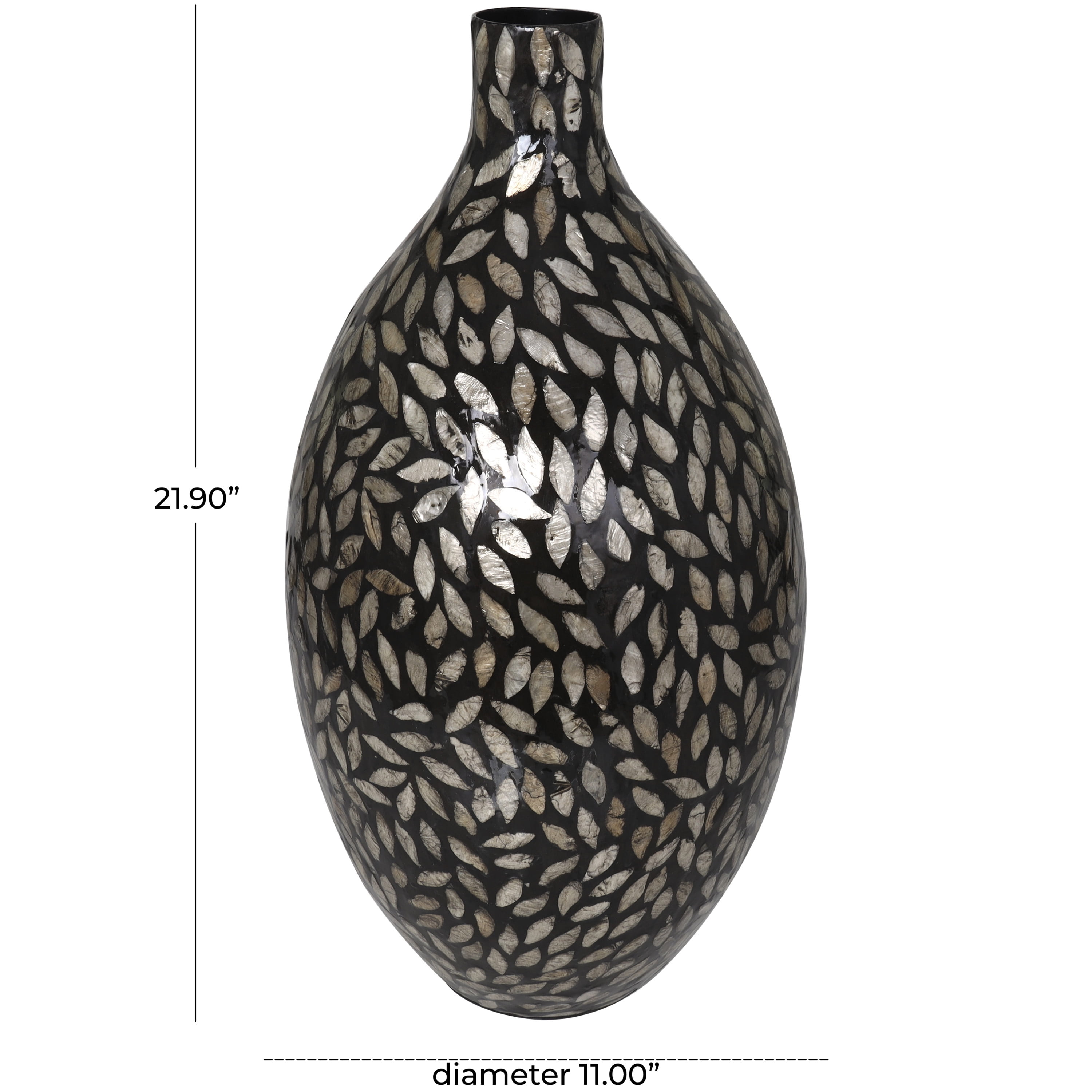 DecMode 22" Handmade Mosaic Floral Inspired Black Mother of Pearl Vase
