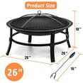 thumbnail image 6 of Fire Pit for Outside 26 inch Firepit Outdoor Wood Burning Small Bonfire Pit BBQ Grill Pit Bowl with Spark Screen,Log Grate,Poker for Patio Camping Backyard Deck Picnic Porch, 6 of 18