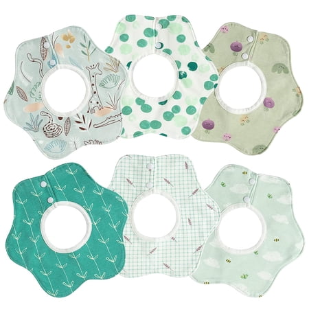 Ksopiavobs 6Pcs 360° Rotate Baby Bibs Waterproof Snap Baby Bib Snap Cotton Absorbent Feeding Burp Cloth for Infant 0-12 Months