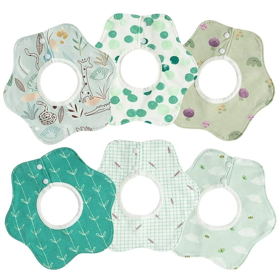 Ksopiavobs 6Pcs 360° Rotate Baby Bibs Waterproof Snap Baby Bib Snap Cotton Absorbent Feeding Burp Cloth for Infant 0-12 Months