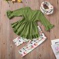 thumbnail image 3 of Toddler Kids Baby Girls Clothes Outfits Autumn Spring Long Sleeve Ruffles Tops Dress+Floral Pants 3pcs Set 2-3 Years, 3 of 6