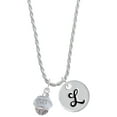thumbnail image 1 of Delight Jewelry Silvertone Survivor with Pink Ribbon on White Spinners Silvertone Script Initial Disc - L - Charm Necklace, 20"+3", 1 of 4
