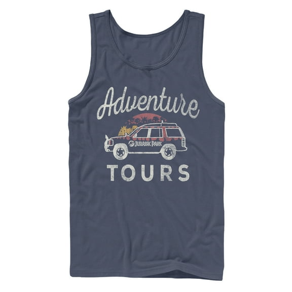 Men's Jurassic Park Adventure Car Tours Tank Top Navy Blue 2X Large