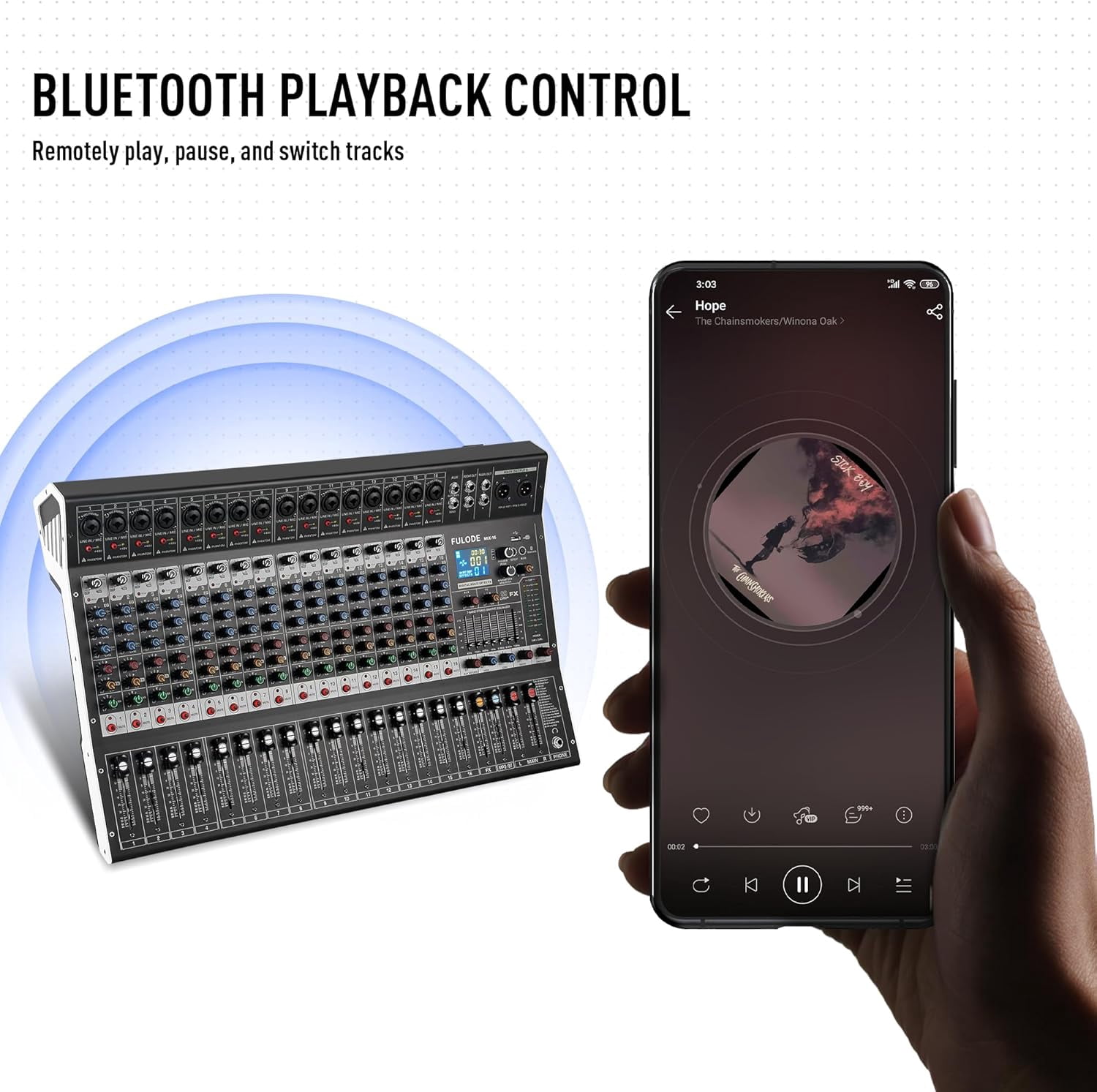 FULODE 16-Channel Audio Mixer with 99 DSP, Professional Audio Console Digital Sound Music Mixing Board DJ Mixer w/USB Input Bluetooth MP3 48V Power Supply Mute Function for Studio Live Performance