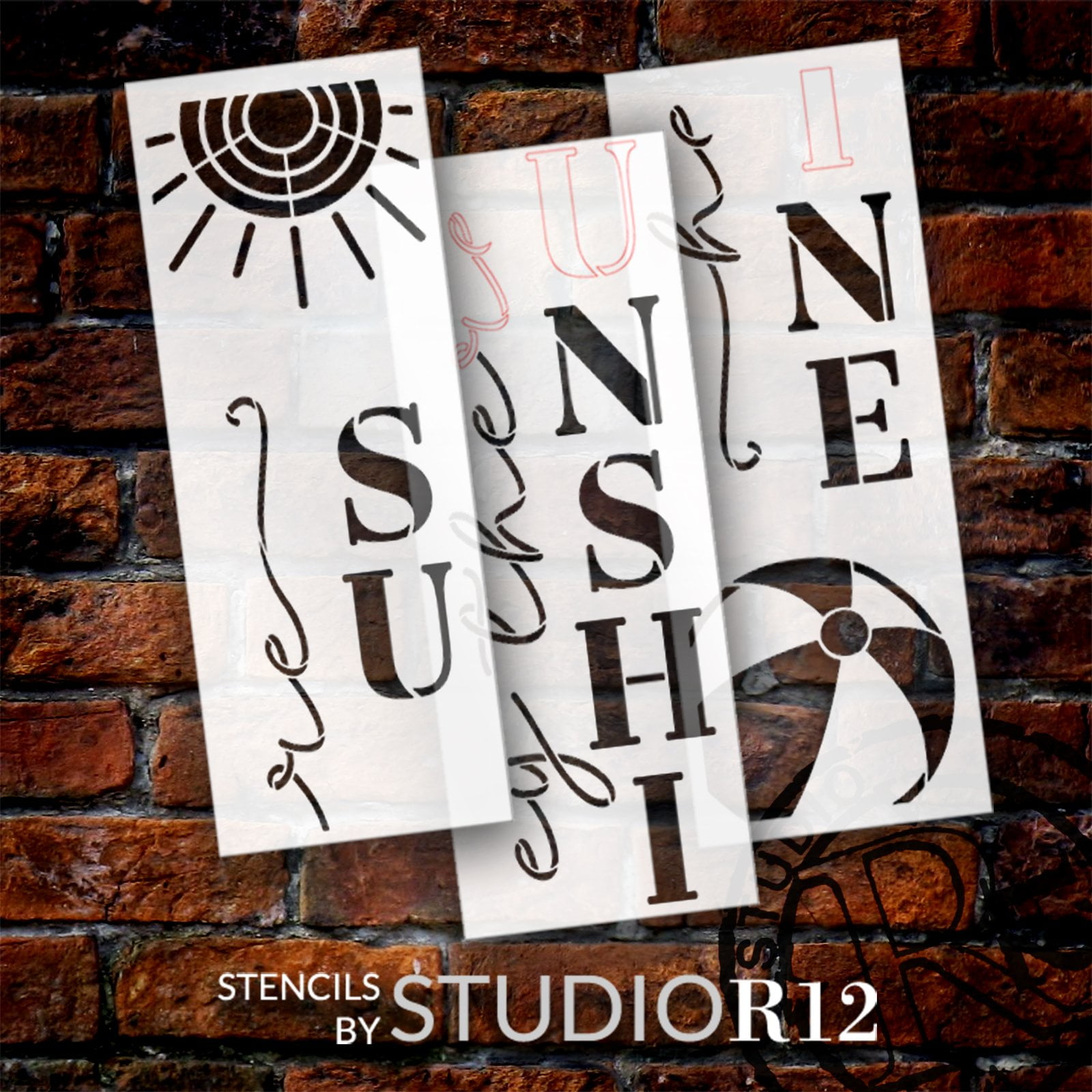 Hey Sunshine with Beach Ball Tall Porch Sign Stencil by StudioR12 DIY