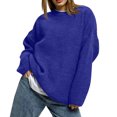 thumbnail image 2 of Women's Solid Color Loose Casual Long Sleeved Knitted Sweater Top Sweater for Fall Winter Minimalist Wardrobe,Blue,S, 2 of 6