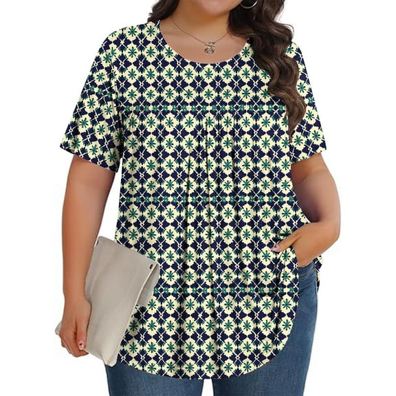 Plus Size Tops T-shirts for Women Tunic Short Sleeve Shirts Floral Blouses Loose Summer Tops Round Neck Summer Fashion Basic Daily Essentials L-5XL