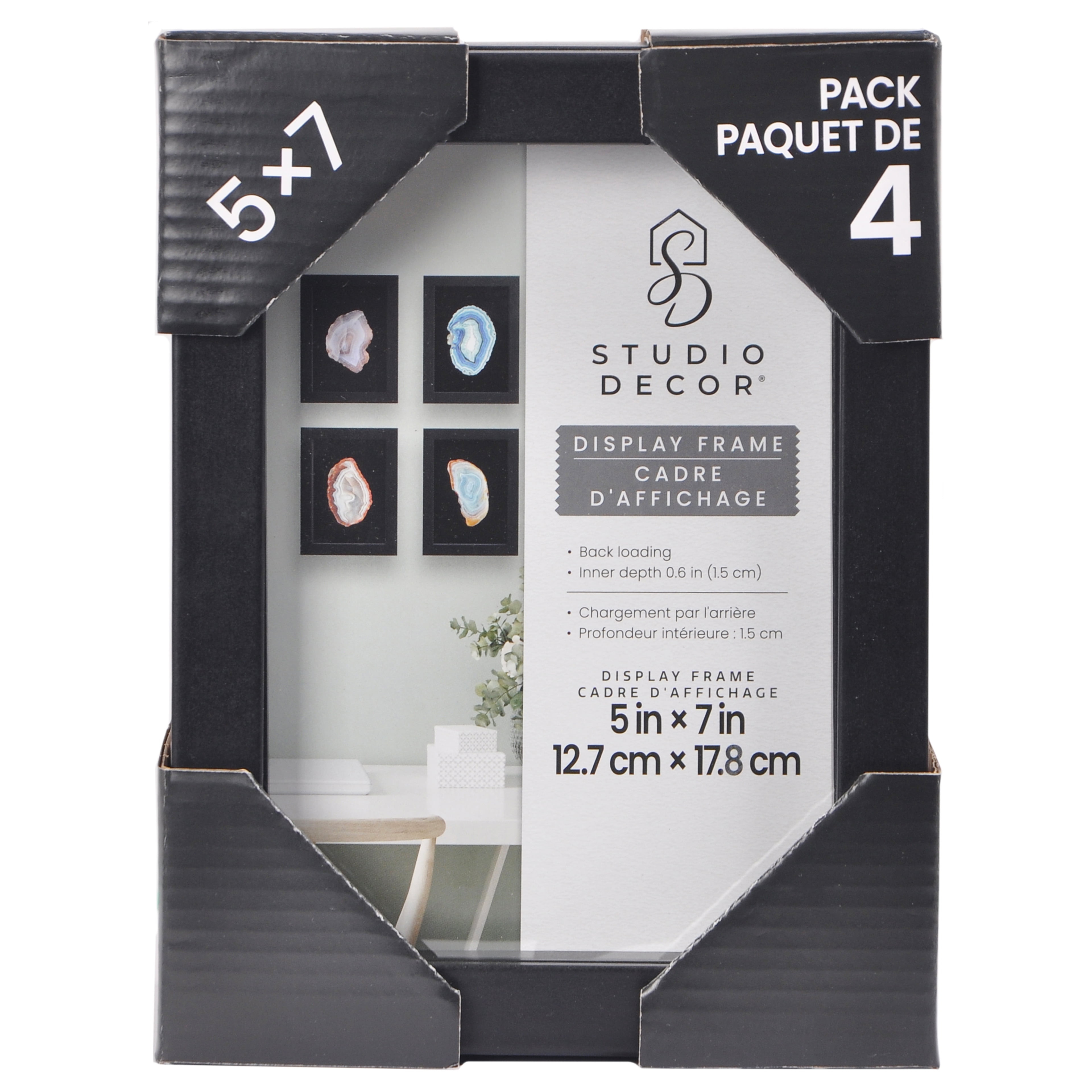 5" x 7" Black Shadow Box by Studio Décor - Easy Back Loading Frame Includes Pre-attached Hanging Hardware - Horizontal or Vertical Display - 4 Pack
