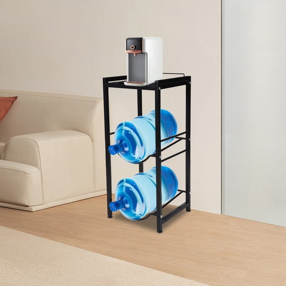 SENDERPICK 5 Gallon Water Jug Holder, 2-Tier Water Bottle Storage Rack With Storage Shelf, 2 Slots Heavy Duty Water Dispenser Holder Stand