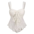 thumbnail image 4 of Arlun Women's Cute Sweet Neck Crop Tank Tops Sleeveless Tie Front Lace Peplum Wide Straps Cami Summer Stylish Pure Color Ruffle Hem Going out Camisole Top for Daily Wear Beige L, 4 of 4