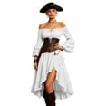 thumbnail image 3 of WAYUTE Pirate Costume for Women Off The Shoulder Flared Sleeve Solid Color Asymmetrical Ruffle A Line Dress Party Outfit Halloween Stage Performance, 3 of 5