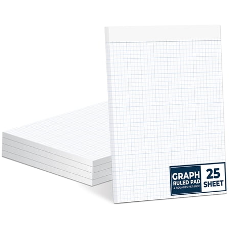 Graph Paper Pad 8.5 x 11, 3 Pack, 4x4 Graph Ruled, Grid Paper Pad, Blueprint Quadrille Pad, Grid Pad Notebook, White Graft Paper, 25 Sheets/Pad