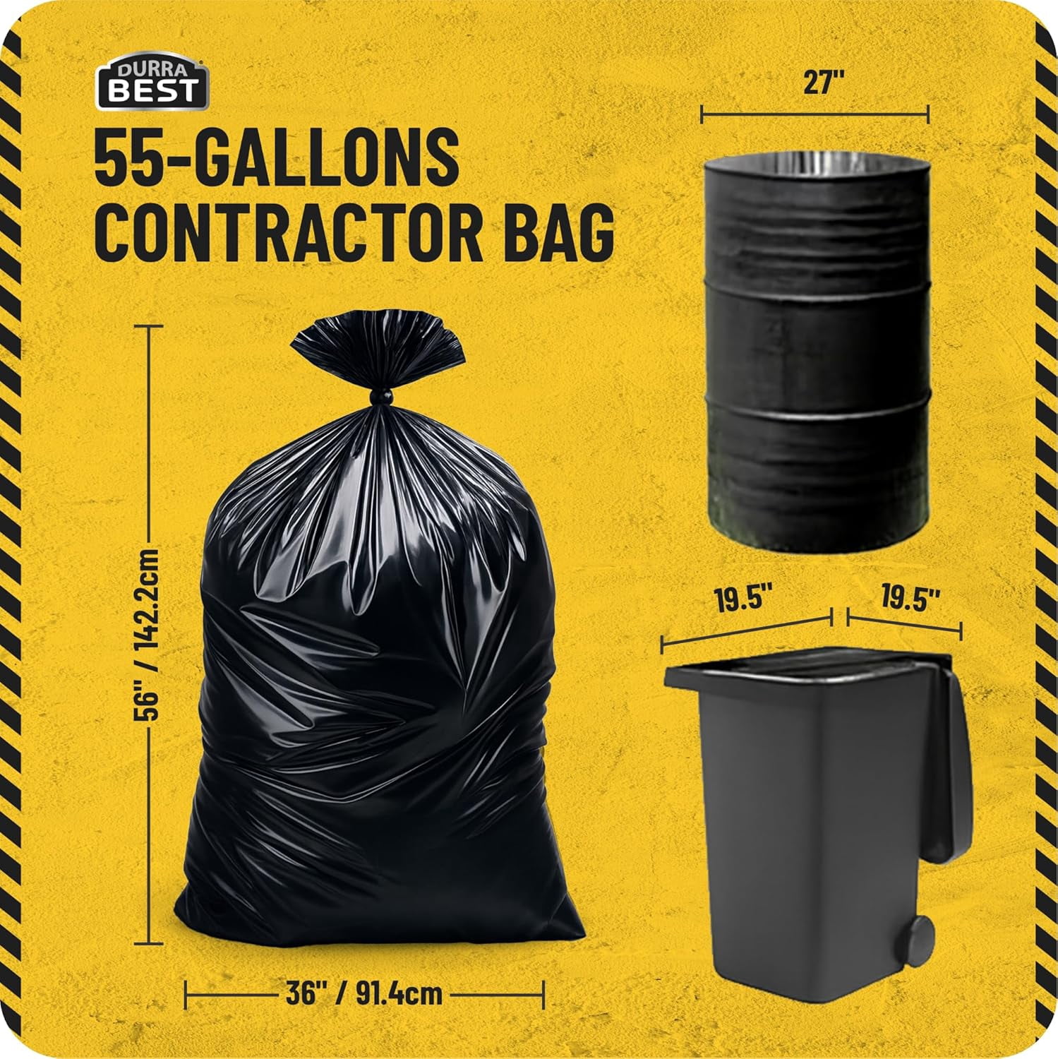 MAAXForce 55 Gallon Contractor Trash Bags | 2 Mil Heavy-Duty Black Garbage Bags | Leak-Proof, Puncture-Resistant | Made in USA | 36" x 56" Large Construction & Yard Cleanup Bags (40-Count)