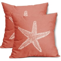 Coral Starfish Pillow Covers 16x16 Inch Coastal Beach Nautical Decorative Throw Pillow Case Summer Beachy Cushion Cover Set of 2 Home Decor for Bedroom Sofa Living Room Couch Chair Outdoor