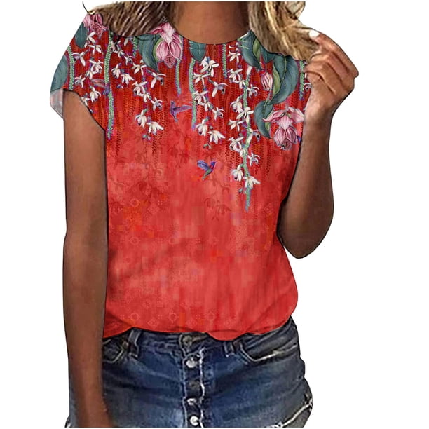 Blusa suelta con cuello redondo y manga corta para mujer a la moda para adultos Pompotops hfajkhk129409