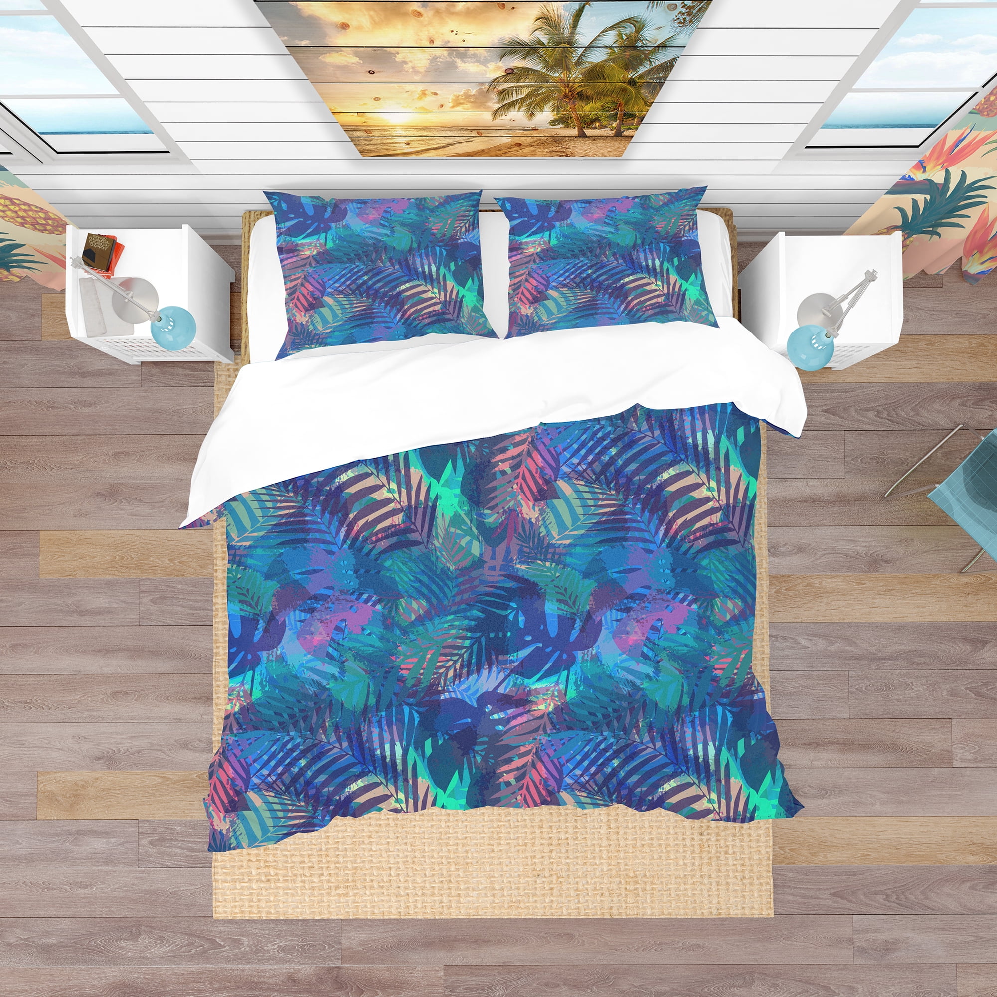 Designart 'Tropical Pattern with Palm Leaves' Modern & Contemporary Duvet Cover Set