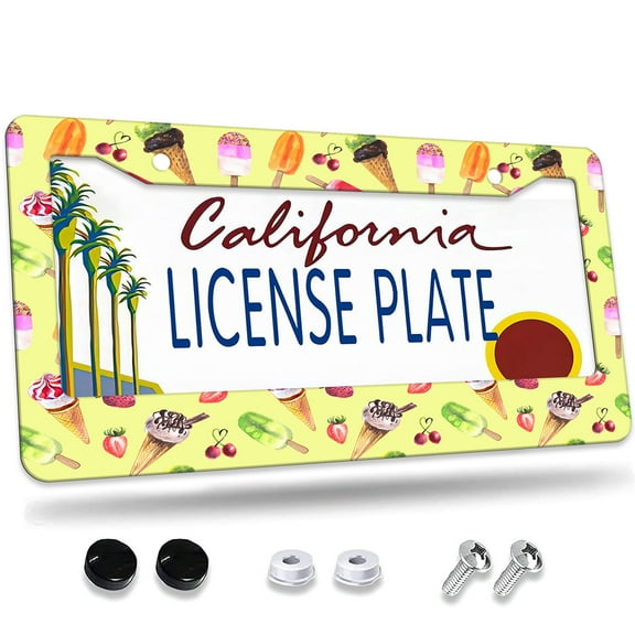 1 Pcs Ice Cream Assortment License Plate Frame,License Plate Cover for Car Decorative Parts,Aluminum License Plate Bracket Holder Rust-Proof for US Standard Car