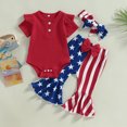 thumbnail image 3 of Aunavey Infant Baby Girl 4th of July Outfits Romper Flare Pants Bell-Bottom Leggings 3Piece Set, 3 of 7