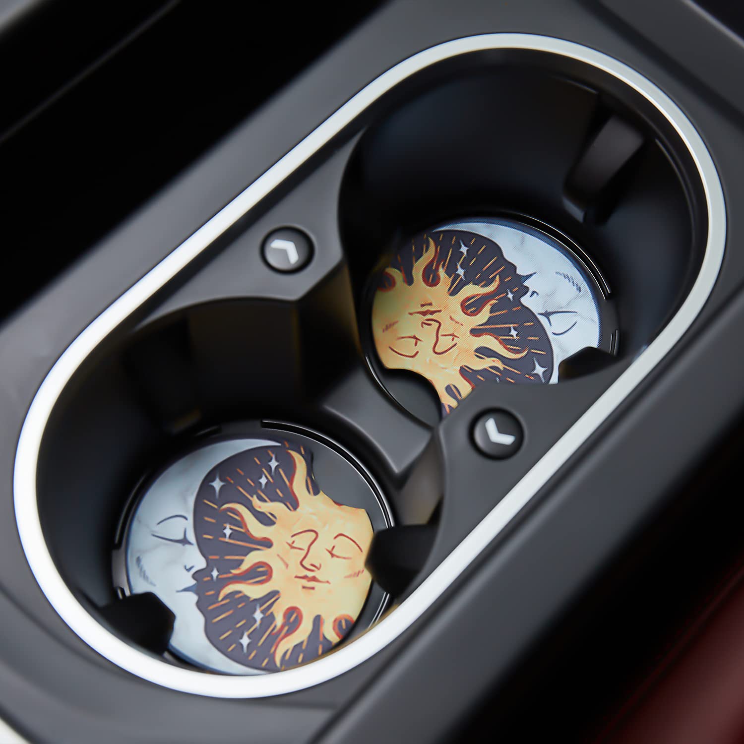 Jupswan Car Coaster for Cupholder,2 Pack Sun Moon Car Decals Cup