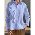 thumbnail image 5 of Womens Office Ruffle Blouse Work Shirt with Collar Elegant Tops Fashion Button Down for Women Blue L, 5 of 9