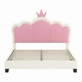 thumbnail image 4 of Full size Upholstered Princess Bed With Crown Headboard,Full Size Platform Bed with Headboard and Footboard, Cream+Pink, 4 of 10
