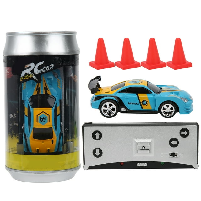 Mini coche RC con caja de lata, inducción de potencia, control remoto de cuatro vías, aplicación de modo dual, modelo de juguete para niños (azul)