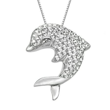 Luminesse Dolphin Pendant Necklace with Swarovski Crystals in Sterling Silver