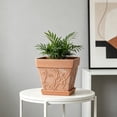 thumbnail image 4 of Fmbmuo 8-Inch Faux Ceramic Potteder with Tray, Vintage Embossed Plastic Flower Pot, Thickened Durable Potted Container for Indoor and Outdoor Succulents, Herbs, and Home Decor, 4 of 6