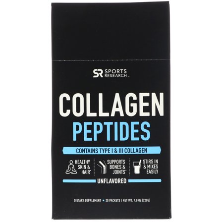 Sports Research Collagen Peptides, Unflavored, 20 Packets, (11 g) Each