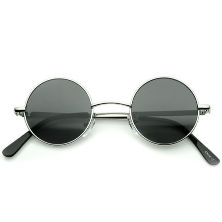Small Retro Lennon Inspired Style Neutral-Colored Lens Round Metal Sunglasses 41mm -