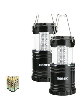 GEMEK 2 Pack LED Camping Lantern, Survival Kit for Hurricane, Emergency, Storm, Outages, Outdoor Portable Lantern, 6 AA Batteries Included (Black, Collapsible)